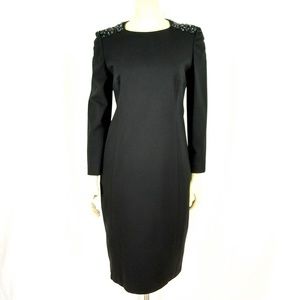 Akris Punto Black Long Sleeve Jeweled Sheath Dress